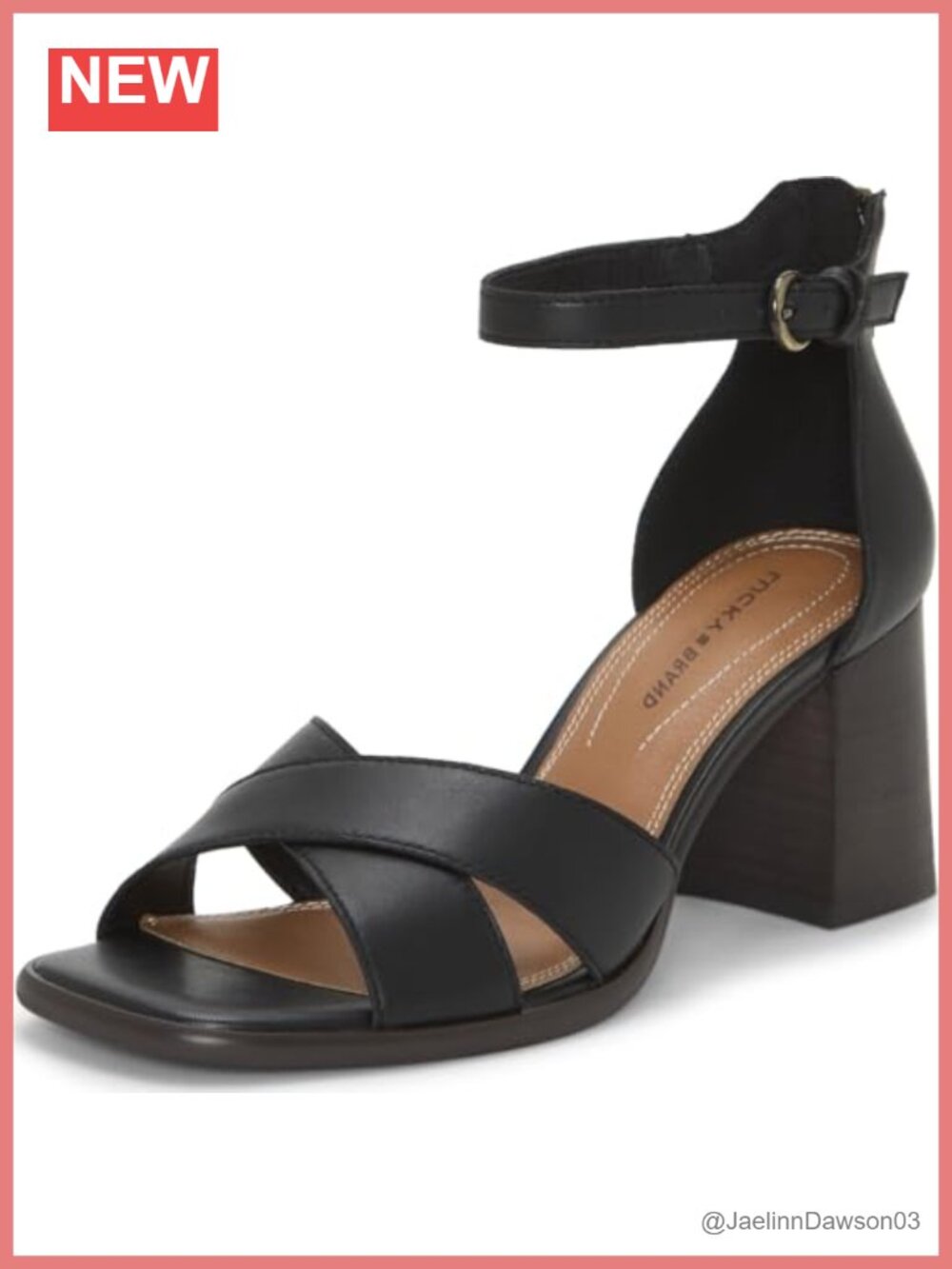 Women's Heeled Sandals Leather Block Heel Ankle Strap Open Toe